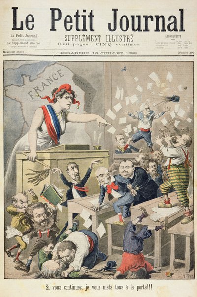 صفحة عنوان تصور ضجيجاً في مجلس النواب ، توضيح من الملحق المصور لـ Le Petit Journal ، 10 يوليو 1898 بواسطة Fortune Louis Meaulle and Henri Meyer