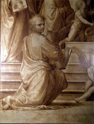 The Great Council Altarpiece ، التفاصيل تصور قديسًا شابًا راكعًا بواسطة فرا بارتولوميو