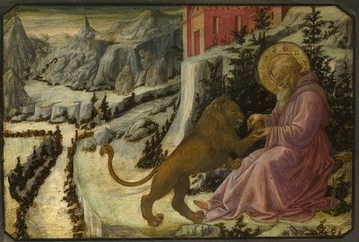 القديس جيروم والأسد (Predella of the Altarpiece of Santa Trinità of Pistoia). 1455-60 بواسطة فرا فيليبو ليبي