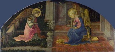 البشارة. لوحة للفرا فيليبو ليبي (1406-1469) ، حوالي 1448-1450. تمبرا على الخشب. قاتمة: 68.6 × 152.7 سم. لندن ، المعرض الوطني. بواسطة فرا فيليبو ليبي