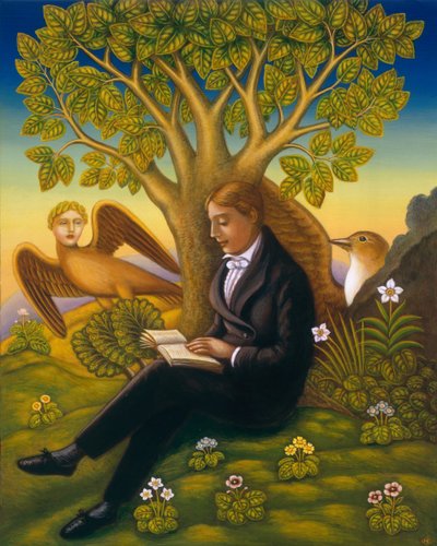 كيتس (1795-1821) و العندليب ، 2002 (زيت و درجة حرارة على اللوحة) بواسطة فرانسيس برومفيلد