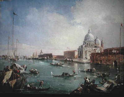 القناة الكبرى مع إطلالة على Santa Maria della Salute و Dogana (زيت على قماش) بواسطة فرانشيسكو (Attr. To) Guardi