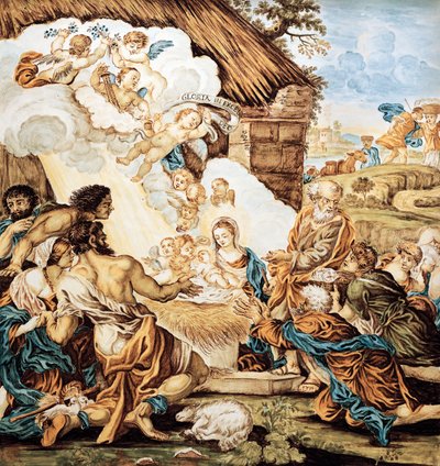 سرير أطفال ، لوحة خزفية مطلية ، بقلم فرانشيسكو أنطونيو كزافيريو غرو (1686-1746) ، صناعة أبروتسو كاستيلي ، إيطاليا بواسطة فرانشيسكو أنطونيو زافيريو جرو
