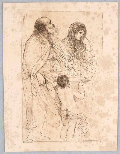 قديس أسقف يشير إلى مدينة نموذجية ، مع شخصيات أخرى ، بعد رسم بواسطة جويرسينو بواسطة فرانشيسكو بارتولوزي
