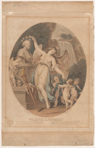 حورية الخلود ، بحضور المحبين ، تتويج تمثال نصفي لشكسبير ... ، سبتمبر 1784. بواسطة فرانشيسكو بارتولوزي