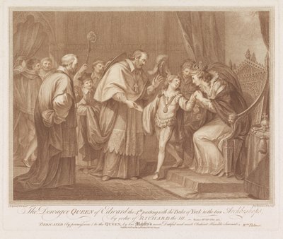 Weduwe van Edward IV staat haar zoon aan twee aartsbisschoppen af فراق الملكة الأرملة لإدوارد الرابع مع دوق يورك إلى رئيس الأساقفة ، بأمر من ريتشارد الثالث (العنوان على الكائن) بواسطة جيوفاني باتيستا سيبرياني