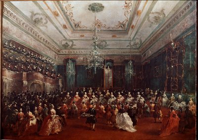 حفل موسيقي في Casino dei Filodrammatici في حفل فينيسيا النسائي. لوحة لفرانشيسكو غواردي (1712-1793) Dim.67x90 cm ميونخ ، Alte Pinakothek بواسطة فرانشيسكو غواردي