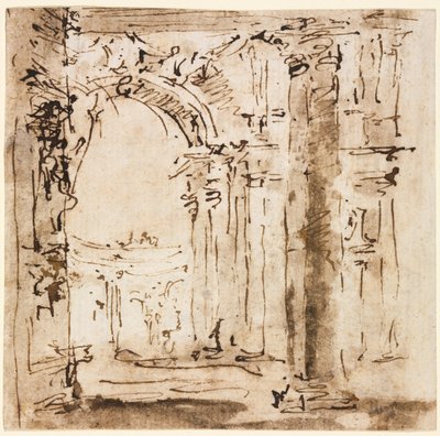 زوج من الرسومات: رسم تخطيطي لمتاهة فيلا بيساني وساحة سان ماركو مع قصر دوجيز بواسطة فرانشيسكو غواردي