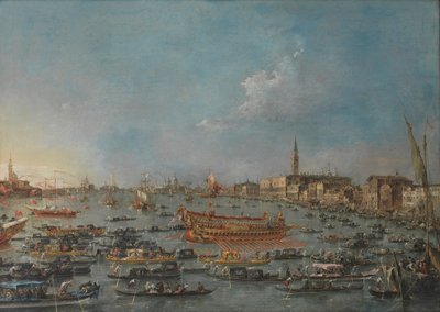 مهرجان بوكينتورو البندقية. Bacino di S. Marco مع "Bucintoro" ، زورق Doge&39;s State Barge ، في يوم الصعود بواسطة فرانشيسكو غواردي
