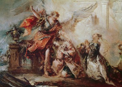 زواج توبياس ، تفاصيل الزوجين سارة وتوبياس قبل وسيط رافائيل الحمد لله ، ج .1750 بواسطة فرانشيسكو غواردي