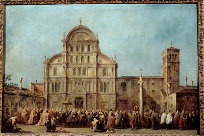 موكب دوجي البندقية إلى كنيسة سان زكريا في عيد الفصح (1763). لوحة لفرانشيسكو غواردي (1712-1793) ، حوالي 1766-1770. زيت على قماش. قاتمة: 0.67 × 1.01 م. - موكب دوجي البندقية في كنيسة القديس زكريا على شرق بواسطة فرانشيسكو غواردي