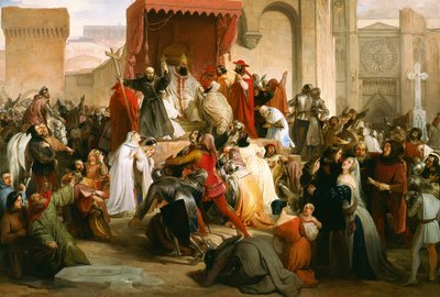 "" ما شاء الله ": في مجلس كليرمون (اليوم كليرمون فيران (كليرمون فيران) ، في أوفيرني) ، بطرس الناسك (الهرميت أو بيير دي أميان أو دي شيريس) (1053-1115) يعظ الحملة الصليبية الأولى أمام البابا أوربان الثاني - البابا أوربان الثاني الوعظ بواسطة فرانشيسكو هايز