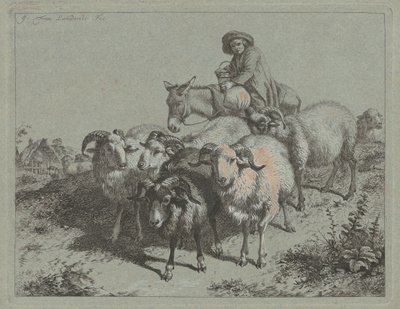 صبي على حمار يقود قطيعًا ، 1763. بواسطة فرانشيسكو لندنيو