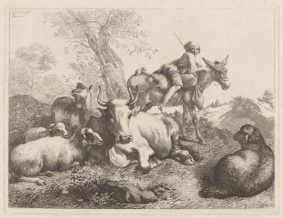 صبي على حمار يراقب مجموعة من الحيوانات ، 1763. بواسطة فرانشيسكو لندنيو