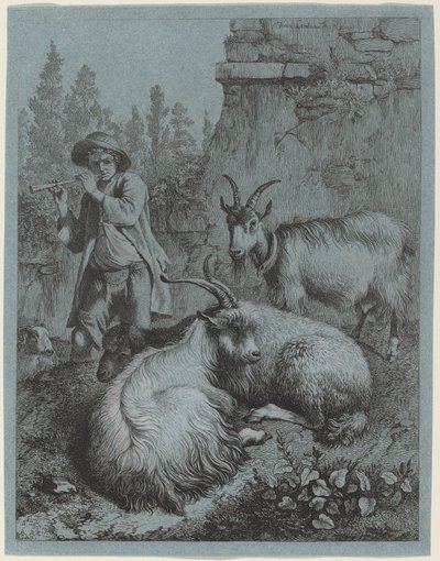 Goatherd Piping إلى أربعة ماعز. بواسطة فرانشيسكو لندنيو