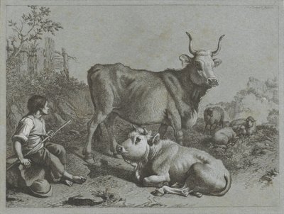 راعي الغنم مع اثنين من الماشية وثلاثة من الغنم مشاهد الراعي (عنوان المسلسل) بواسطة فرانشيسكو لندنيو