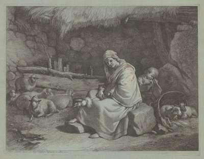 الجزء الداخلي من إسطبل مع غزال جالس وطفل نائم ، 17591782. بواسطة فرانشيسكو لندنيو