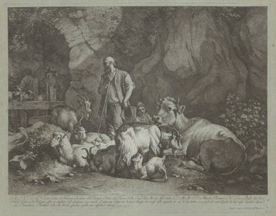الراعي العجوز ، أصلع الرأس ، الراعي الجالس والقطيع ، بعد عام 1766. بواسطة فرانشيسكو لندنيو