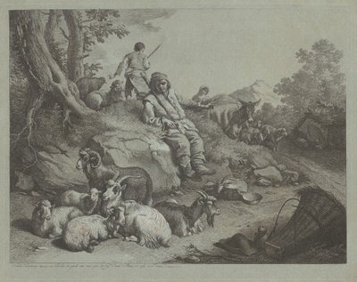 الراعي جالسًا أمام قطيع من الماعز بعد عام 1766. بواسطة فرانشيسكو لندنيو