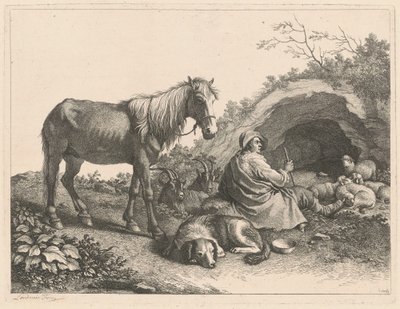 الراعي الجالس مع الحصان والكلب والماعز والأغنام بعد عام 1776. بواسطة فرانشيسكو لندنيو