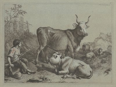 راعي جالس مع ثور وثور 1763. بواسطة فرانشيسكو لندنيو