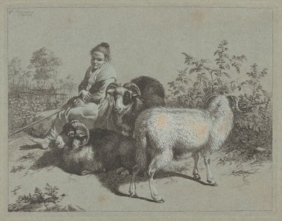 راعية جالسة مع ثلاثة كباش 1762. بواسطة فرانشيسكو لندنيو