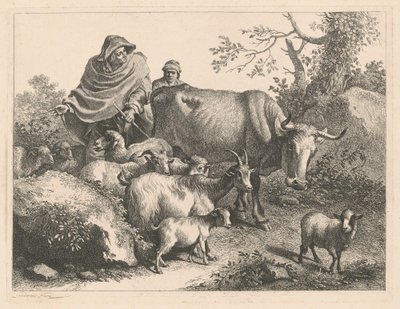 الراعي يرتدي رأسًا يقود قطيعًا ، بعد عام 1776. بواسطة فرانشيسكو لندنيو