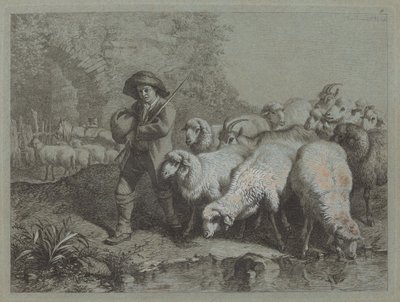 الراعي مع كيس يقود قطيعًا 1763. بواسطة فرانشيسكو لندنيو