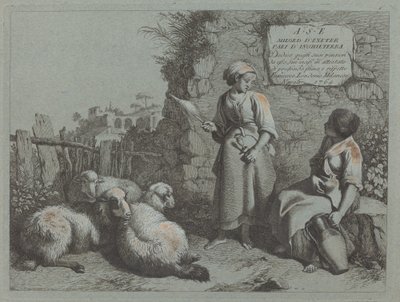 فتاتان تتحدثان: واحدة تقف وتدور ، 1764. بواسطة فرانشيسكو لندنيو