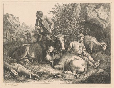 راعيان مع بقرة وعجل ، بعد عام 1776. بواسطة فرانشيسكو لندنيو