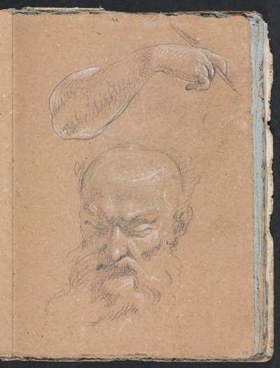 فيرونا كراسة الرسم: رأس رجل ملتح وذراعه اليمنى ويده الصفحة 59 ، 1760. بواسطة فرانشيسكو لورينزي
