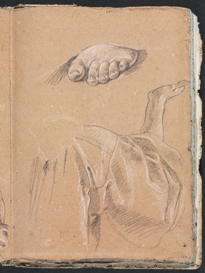 فيرونا كراسة الرسم: دراسة القدم اليسرى ودراسة الأقمشة مع الذراع الأيمن صفحة 79 ، 1760. بواسطة فرانشيسكو لورينزي