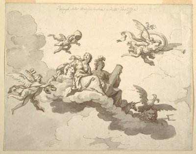 رسم، تصميم لسقف مطلي: انتصار الوداعة والقوة، حوالي عام 1780 بواسطة فرانشيسكو مانو