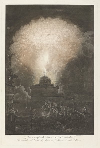 جيراندولا في قلعة سانت أنجيلو الألعاب النارية في Engelenburcht Fueco Artificale detto la Girandola (العنوان على الكائن) بواسطة لويس جان ديسبريز