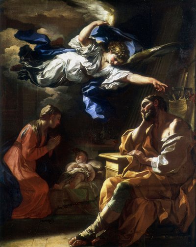 "حلم يوسف" أو "يوسف والملاك" أو "حلم القديس يوسف". لوحة رسمها فرانشيسكو سوليمينا (1657-1747) 1696-1697 باريس، متحف اللوفر بواسطة فرانشيسكو سوليمينا