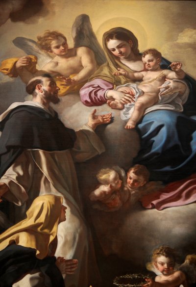 Madonna of Rosary with Saints Dominic and Catherine بواسطة فرانشيسكو سوليمينا