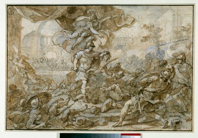 الأساطير: "" سلاح بيرسي الخاص برأس ميدوز يتحول إلى حجر فيني وجنوده "" رسم بقلم فرانشيسكو سوليمينا ديت ل "أبات سيسيو أو إل" أبي سيسيو بواسطة فرانشيسكو سوليمينا