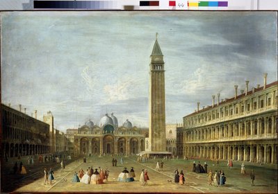 ساحة القديس مرقس (سان ماركو) (أو بيازيتا) في البندقية مع كاتدرائية القديس مرقس و Campanile. (ساحة القديس مرقس في البندقية). لوحة لفرانشيسكو تيروني (1745-1797). زيت على قماش ، 72 × 109 سم. فن البندقية من القرن الثامن عشر. ارك متحف الدولة بواسطة فرانشيسكو تيروني