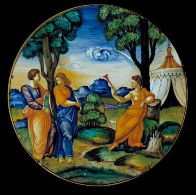 طبق من الخزف صنعه Francesco Xanto Aveli (نشط حوالي 1530/1540) يمثل Parnassus. أدرك في أوربينو. 1530. باريس ، متحف اللوفر بواسطة فرانشيسكو زانتو أفيلي
