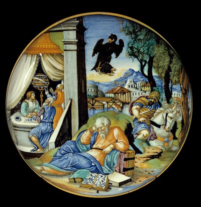 قطع أسفل الساق: رمزية المصير. القيش. صُنع بواسطة Francesco Avelli Xanto (نشط حوالي 1530/1540) بواسطة فرانشيسكو زانتو أفيلي