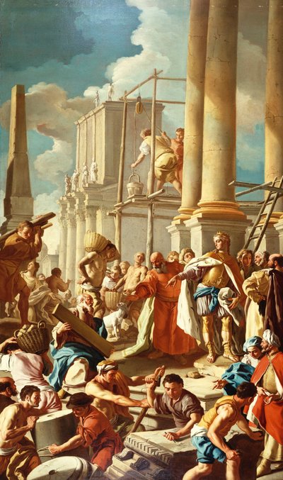 Robert of Anjou constructing the Church of Santa Chiara, Naples (oil on canvas) بواسطة فرانشيسكو دي مورا