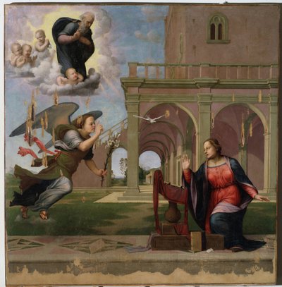 البشارة - زيت على خشب بواسطة فرانشيسكو دي كريستوفانو فرانسيابيجيو