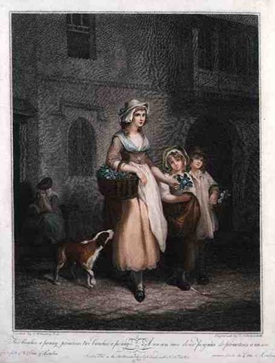 "Two Bunches a Penny، Primroses، Two Bunches a Penny" ، اللوحة 1 من "صرخات لندن" ، نقشها لويجي سكيافونيتي (1765-1810) ، حانة. بواسطة Colnaghi & Co. بواسطة فرانسيس (بعد) ويتلي