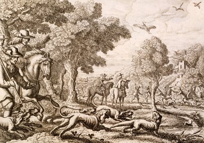 صيد ثعالب الماء بواسطة نهر ، منقوش بواسطة Wenceslaus Hollar ، 1671 بواسطة فرانسيس بارلو