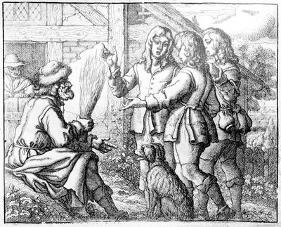 الرجل العجوز وأبناؤه ، توضيح من "أساطير إيسوب" ، 1666 (النقش) بواسطة فرانسيس بارلو