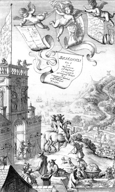 صفحة العنوان لـ "بريتانيا" لجون أوجيلبي ، منقوش بواسطة Wenceslaus Hollar ، 1675 بواسطة فرانسيس بارلو