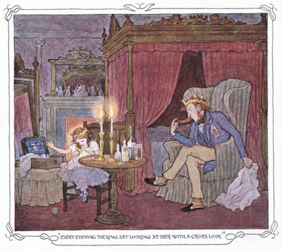 كل مساء جلس الملك ينظر إليها بنظرة صليبية، من حانة The Magic Fishbone، من وارن وشركاه، 1940 (طباعة حجرية ملونة) بواسطة فرانسيس دونكين بيدفورد