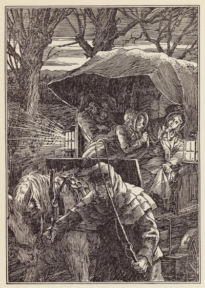 رسم توضيحي لكتاب "الصرصار على الموقد" لتشارلز ديكنز (طباعة حجرية ملونة) بواسطة فرانسيس دونكين بيدفورد