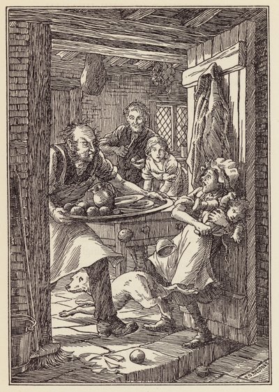 رسم توضيحي لكتاب "الصرصار على الموقد" لتشارلز ديكنز (طباعة حجرية ملونة) بواسطة فرانسيس دونكين بيدفورد
