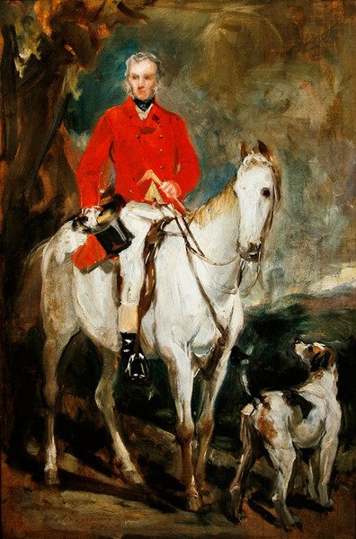 دراسة لـ 'Charles Trelawny ، Esq. ، Master of the Dartmoor Hunt ، على صياده المفضل Grimaldi ، مع كلاب الصيد Conqueror و Lounger و Windermere' ، حوالي عام 1863 (زيت على قماش) بواسطة فرانسيس جرانت